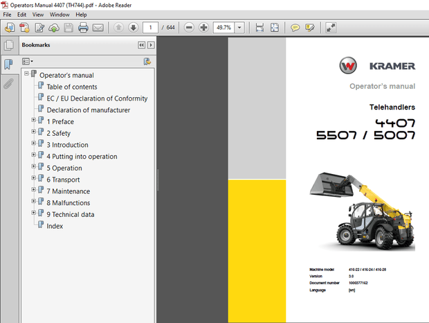 Kramer Telehandlers 4407 5507 5007 Operator&#x27;s Manual PDF DOWNLOAD