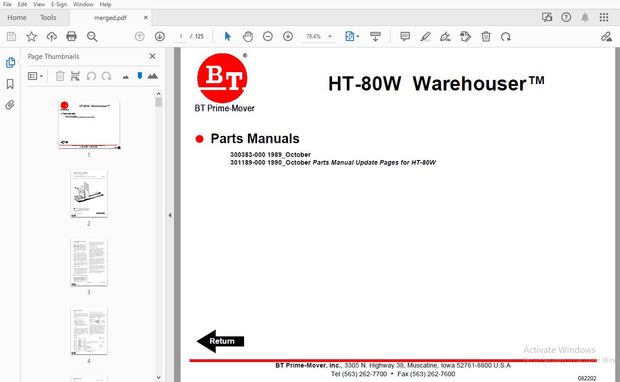 BT PRIME MOVER HT-80W Warehouser Parts Manuals – PDF DOWNLOAD