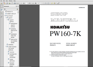 Komatsu PW160-7K Hydraulic Excavator Shop Manual (K40001 and up) - PDF DOWNLOAD