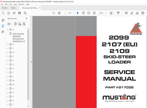 Mustang Skid Steer Loader 2099 2107(EU) 2109 Service Manual (917036) – PDF DOWNLOAD
