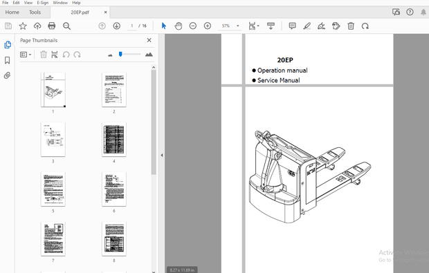 Hyundai Forklift 20EP Operation &amp; Service Manual – PDF DOWNLOAD