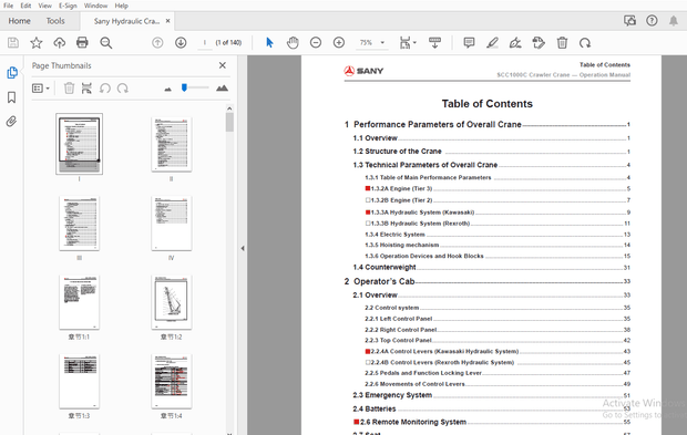 Sany SCC1000C Hydraulic Crawler Crane Operation Manual – PDF DOWNLOAD