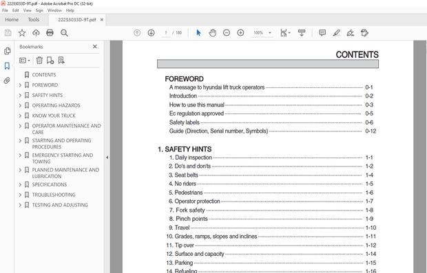 Hyundai Forklift 22/25/30/33D-9T Operator’s Manual 2023 - PDF DOWNLOAD