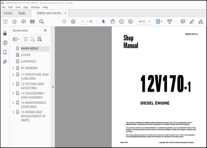 Komatsu 12V170-1 Series Diesel Engine Shop Manual SEBE61800104 – PDF DOWNLOAD