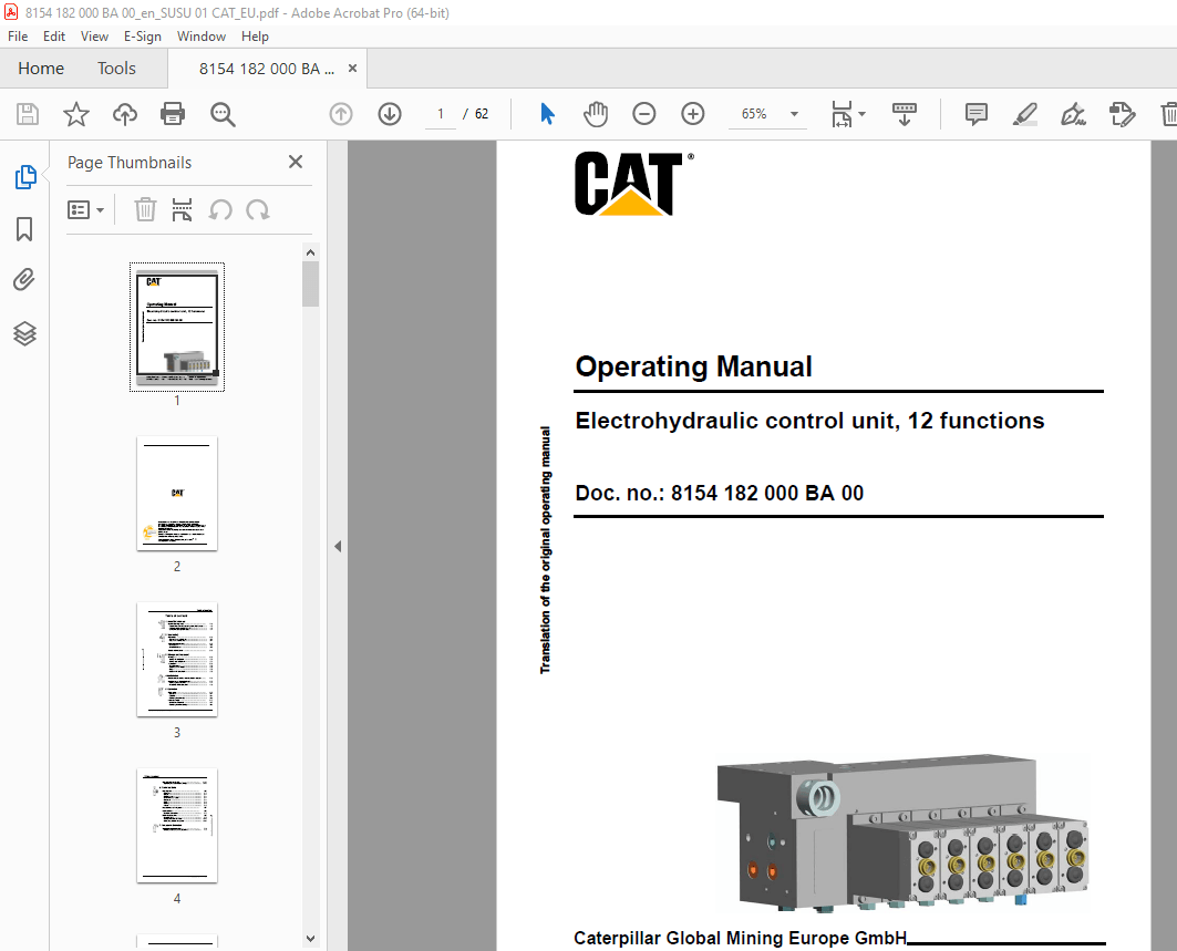 Cat Electrohydraulic control unit, 12 functions Operating Manual - PDF ...