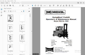 Drexel R60-SL CBD SwingMast Forklift Operator&#x27;s &amp; Maintenance Manual 1422981