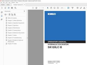 Kobelco SK120LC III Hydraulic Excavator Operator’s Manual – PDF DOWNLOAD