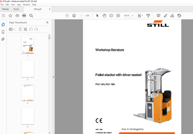 Still FXV 14N FXV 16N Pallet Stacker with Driver seated Workshop Manual 11748012101 – PDF DOWNLOAD