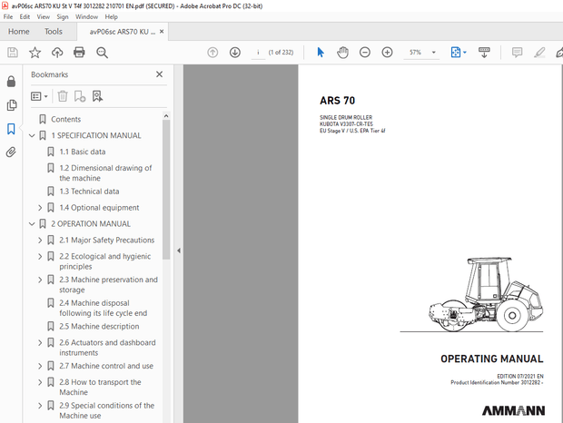 Ammann ARS 70 Single Drum Roller Operating Manual 3012282 - PDF DOWNLOAD