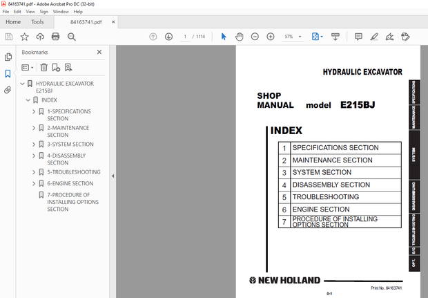 New Holland E215BJ HYDRAULIC EXCAVATOR SHOP MANUAL (84163741) – PDF DOWNLOAD
