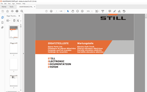 Still STED Forklift Electric Fork Truck Maintenance Parts List Manual – PDF DOWNLOAD