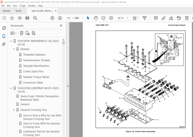 Yale Forklift H878 (GP135VX, GLP135VX, GDP135VX, GP155VX, GP155SVX, GP170SVX) Service Manual