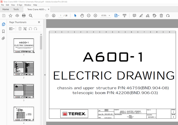 Terex Crane A600-1 Electric Schematic Manual – PDF DOWNLOAD
