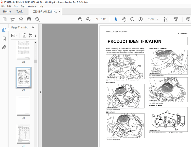 Kubota Zero Turn Mower Z231BR-AU Z231KH-AU 2251 BR-AU 2251 KH-AU Workshop Manual – PDF DOWNLOAD