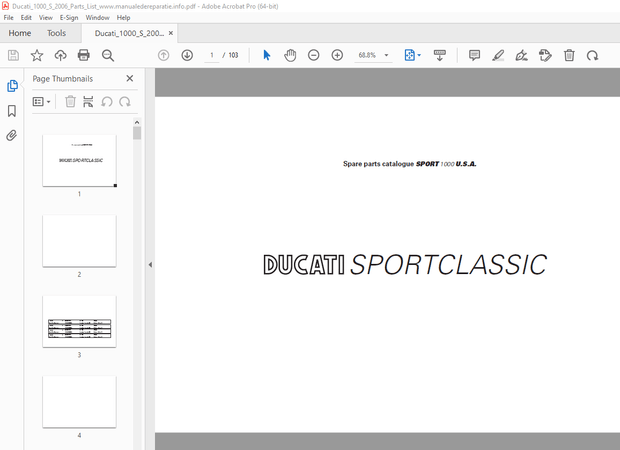 Ducati Sportclassic 1000 Parts Manual PN 91512392A - PDF DOWNLOAD 