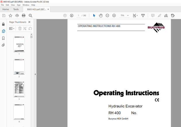 Cat Bucyrus RH 400 Hydraulic Shovel OPERATING INSTRUCTIONS MANUAL BI651453 – PDF DOWNLOAD