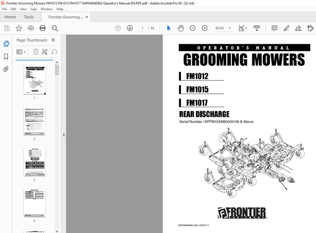 Frontier Grooming Mowers FM1012 FN1015 FM1017 Operator’s Manual(5WPMAN0862) – PDF DOWNLOAD