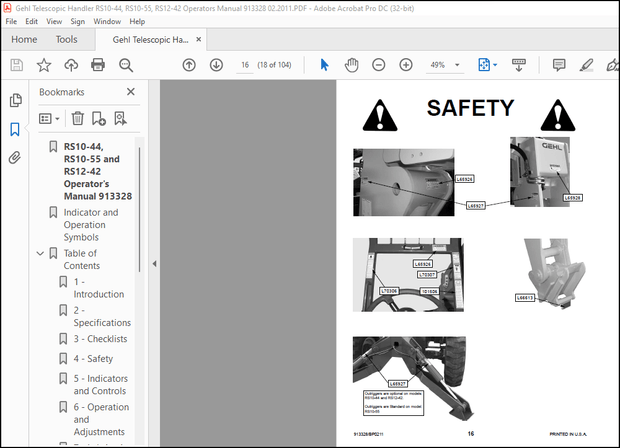 Gehl RS10-44 RS10-55 RS12-42 Telescopic Handlers Operator’s Manual 913328 – PDF DOWNLOAD