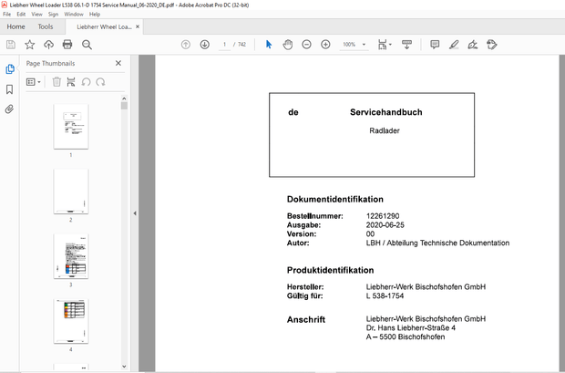 Liebherr Radlader L 538-1754 Servicehandbuch – PDF DOWNLOAD (GERMAN)