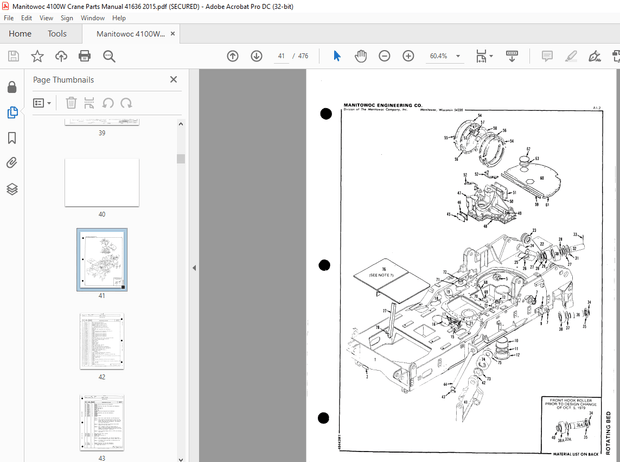 Manitowoc Traditional Crane 4000W Parts Manual SN 41636 – PDF DOWNLOAD