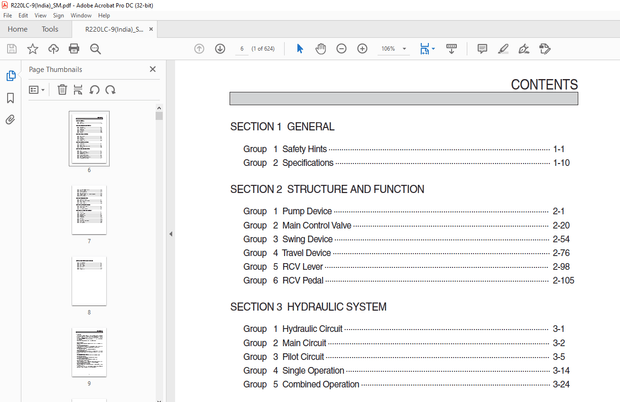 Hyundai R220LC-9 Crawler Excavator (India) Service Manual - PDF