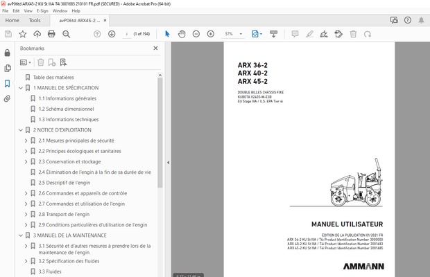 AMMANN ARX 36-2 ARX 40-2 ARX 45-2 MANUEL UTILISATEUR - PDF