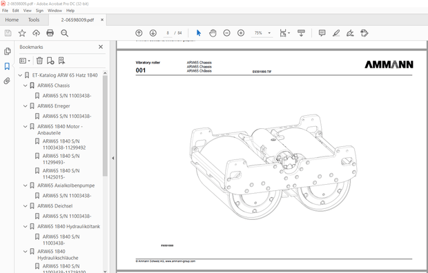 Ammann ARW 65 Hatz 1B40 Walk Behind Roller Parts Manual 11003438 PDF