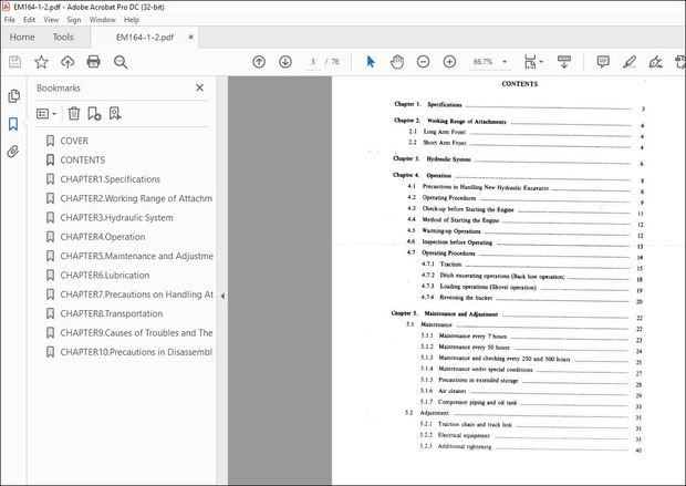 Hitachi Hydraulic Excavator UH07 Operation Manual(EM164-1-2) – PDF DOWNLOAD