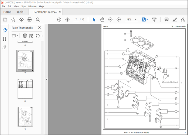 Yanmar 3TNV70-XBV Engine Parts Manual(50940095) – PDF DOWNLOAD