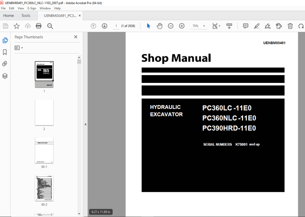 Komatsu PC360LC-11E0,PC360NLC-11E0,PC390HRD-11E0 Excavator Repair Service  Manual UENBM00491 - PDF
