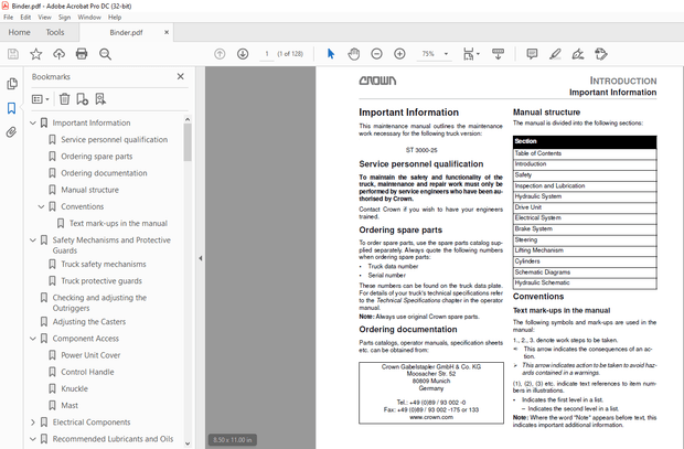 Crown Forklift ST 3000-25 Walkie Stacker Service Manual – PDF DOWNLOAD