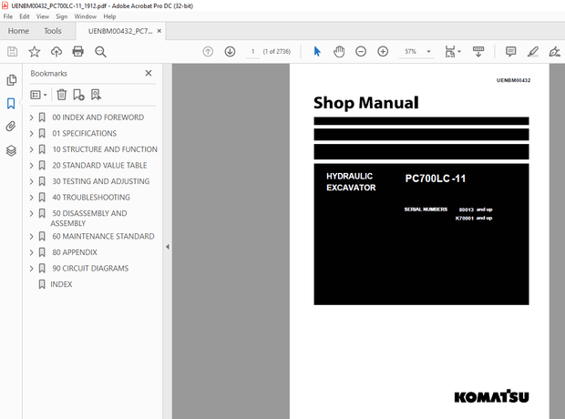 Komatsu HYDRAULIC EXCAVATOR PC700LC -11 SERVICE REPAIR WORKSHOP  Manual UENBM00432 - PDF DOWNLOAD