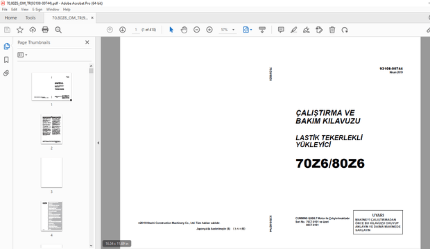 KCM 70Z680Z6 Wheel Loader SN70C7-0101 &amp; 80C7-0101 Parts Manual PN 93108-00744 - PDF DOWNLOAD