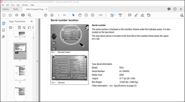 Gehl 503Z Compact Excavator Service Manual 918159 – PDF DOWNLOAD