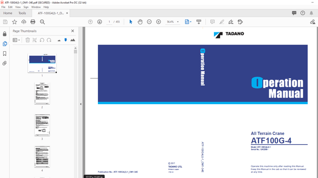 Tadano All Terrain Crane ATF100G-4 Operation Manual – PDF DOWNLOAD