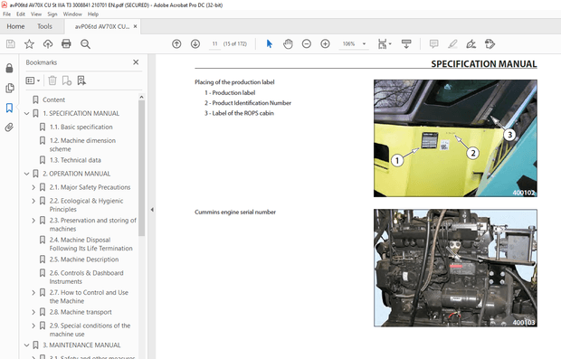 Ammann AV 70 X Tandem Roller Operating Manual SN 3008841 - PDF