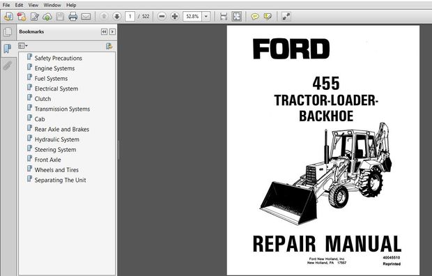New Holland Ford Tractor Backhoe Loader 455 Service Repair Manual (40045510) New Holland Ford