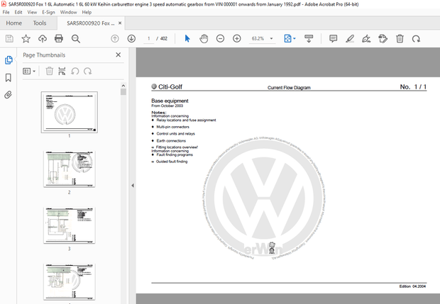 Volkswagen Forklift Citi-Golf Current Flow Diagram Manual - PDF DOWNLOAD
