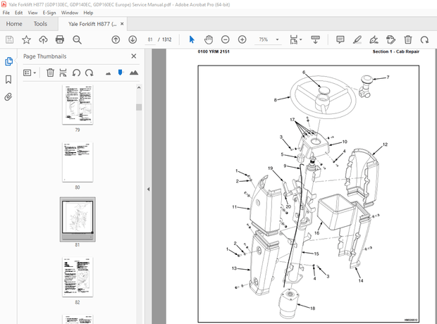Yale Forklift H877 (GDP130EC, GDP140EC, GDP160EC Europe) Service Manual – PDF DOWNLOAD