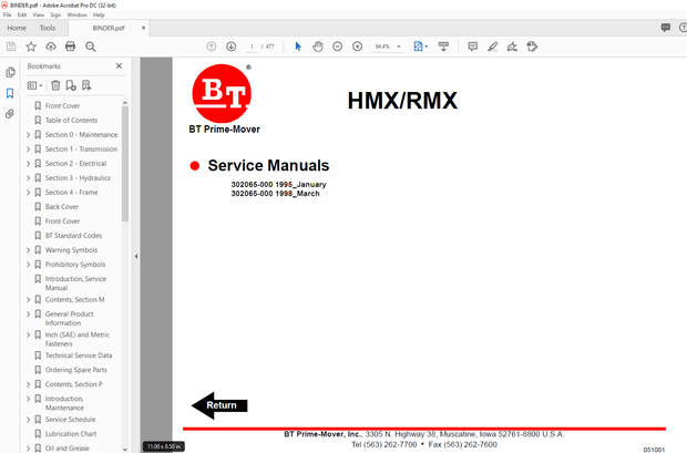 BT Prime-Mover RMX/HMX Electric Low Lift Pallet Truck Service Manual – PDF DOWNLOAD
