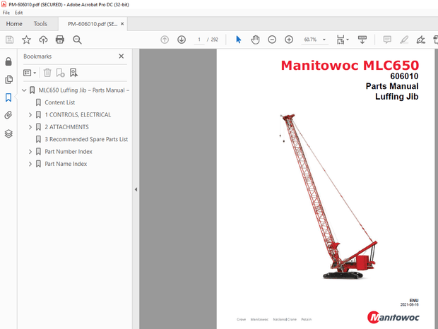 Manitowoc Crane MLC650 Luffing Jib Parts Manual 606010 PDF