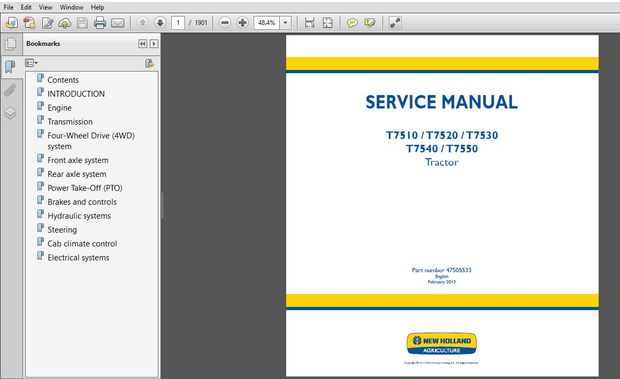 New Holland T7510 T7520 T7530 T7540 T75505640 Service Manual 47505533  - PDF DOWNLOAD