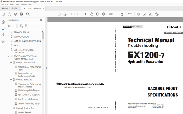 Hitachi EX1200-7 Hydraulic Excavator Troubleshooting &amp; Technical Manual PT TTKAA90-EN-00 - PDF DOWNL