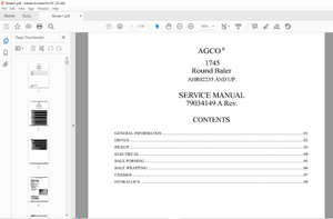 AGCO NA 1745 Round Baler SERVICE MANUAL SNAHR02235 AND UP – PDF DOWNLOAD