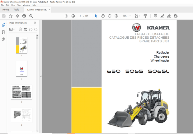 KRAMER Wheel loader 650 5065 5065L Spare Parts List Manual SN349010001 – PDF DOWNLOAD