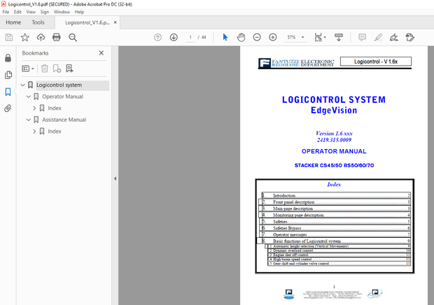 Fantuzzi Reggiane Stacker CS45/50 RS50/60/70 Logicontrol System Operator Manual   -PDF DOWNLOAD