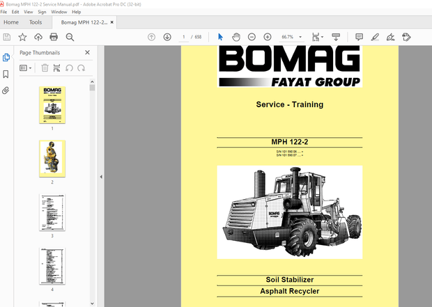 Bomag MPH 122-2 Soil Stabilizer Asphalt Recycler Service Training Manual 00891787 – PDF DOWNLOAD