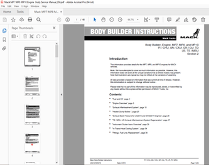 Mack Truck  Engine, MP7, MP8, &amp; MP10 PI / CHU, AN / CXU, GR / GU, TD LR, TE / MRU Instruction Manual