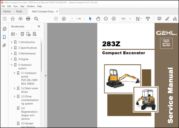 Gehl 283Z Compact Excavator Service Manual 918255 – PDF DOWNLOAD
