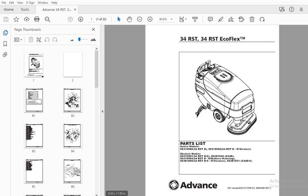 ADVANCE 5600G 560G 560B Operating &amp; Maintenance, Parts Manual – PDF DOWNLOAD